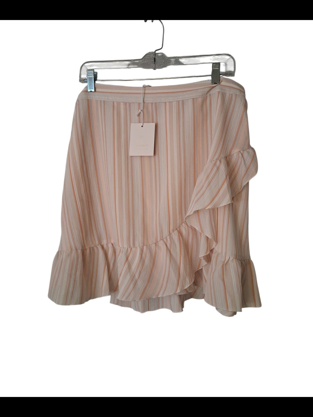 LC Lauren Conrad Orange/ Pink and Cream Striped Asymmetrical Ruffle Skirt XL
